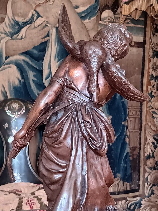 Mathurin Moreau (1822-1912) Délicieux Bronze Jeune Femme Chasseresse -photo-2