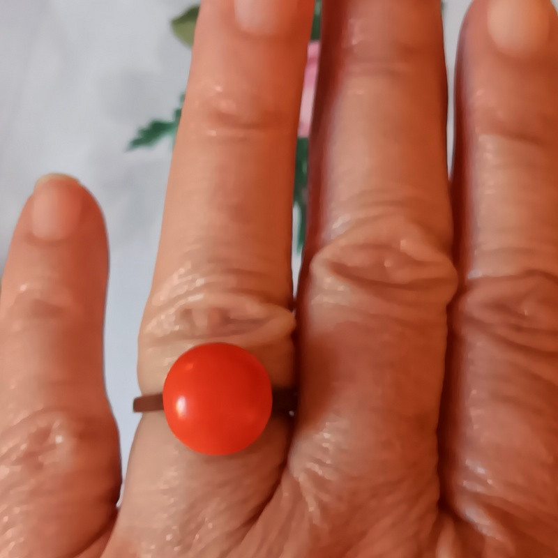 Large Antique Cabochon Coral Bead Set In Art Deco Ring Circa 1930-photo-4