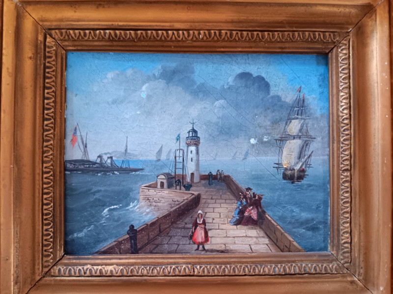 French School Early 19th Century Small Marine Painting Oil On Canvas Restoration Period Painting-photo-3