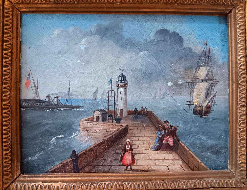 French School Early 19th Century Small Marine Painting Oil On Canvas Restoration Period Painting
