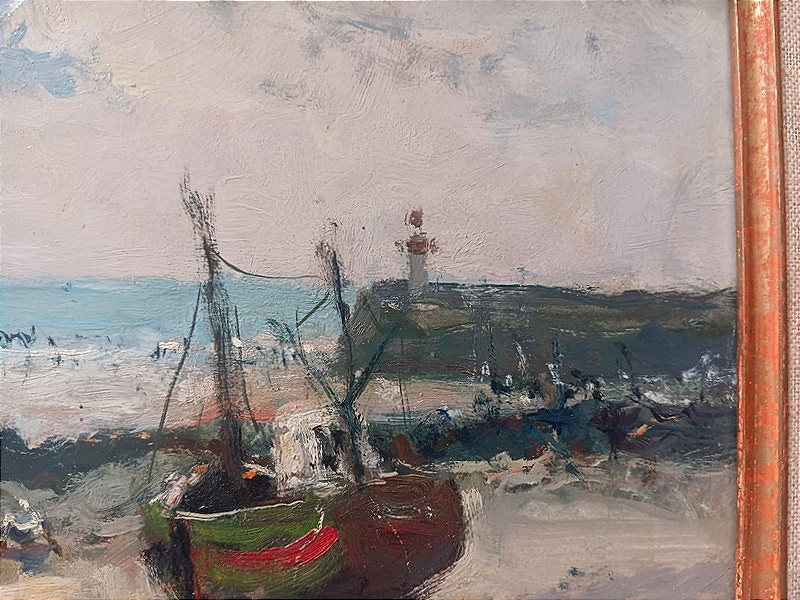 Claude Marin (1914-2001) The Erquy Lighthouse And Boats At Low Tide Marine Brittany Painting-photo-2