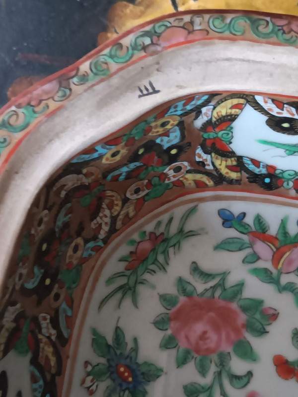 Plat couvert chinois porcelaine coupe vol de papillons Canton vers 1850-photo-5