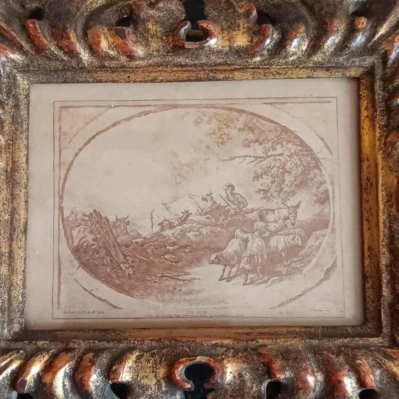 Pair Of Miniature Engravings By Demarteau (1722 - 1776) After Jb Huet (1745 - 1811)-photo-3