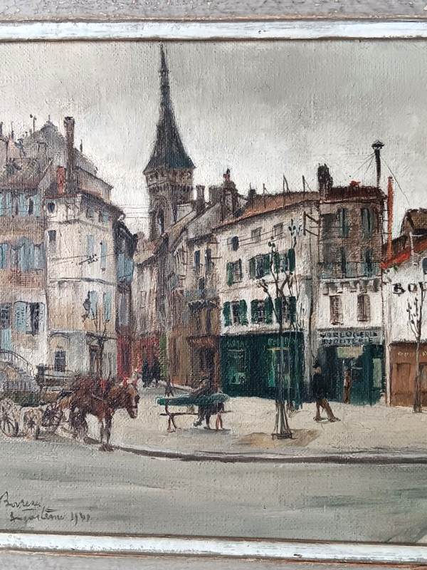 André Boureau (Bougie 1917- Céret 1999) Vue d'Angoulême scène de rue animée tableau peinture -photo-1