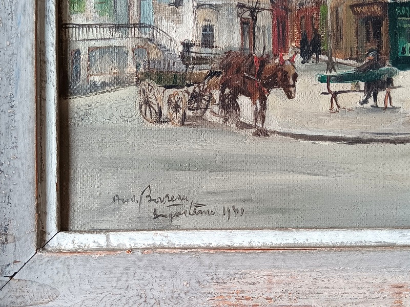 André Boureau (Bougie 1917- Céret 1999) Vue d'Angoulême scène de rue animée tableau peinture -photo-2