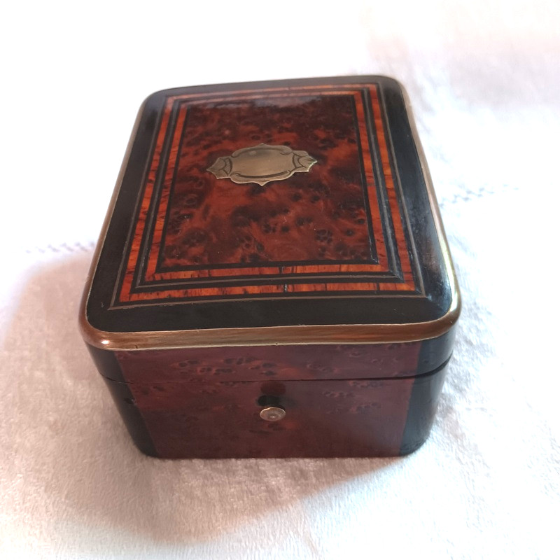 Coffret à bijoux marqueté en loupe bois de rose ébène boite en marqueterie-photo-2