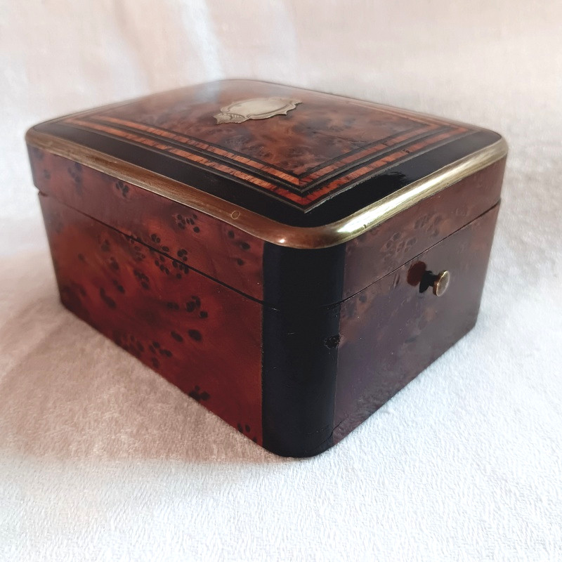 Coffret à bijoux marqueté en loupe bois de rose ébène boite en marqueterie-photo-7