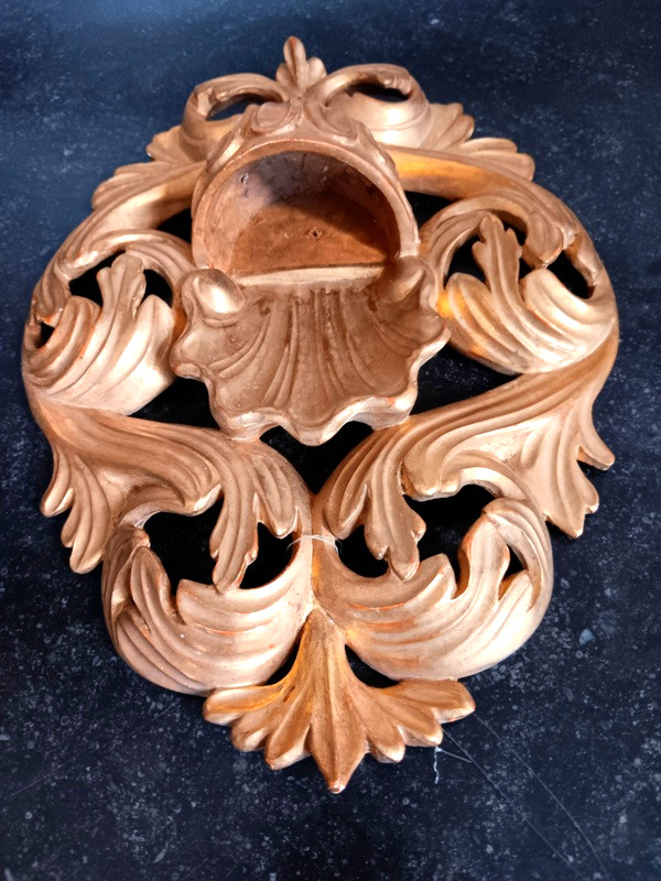 Lovely Stoup In Gilded Wood From The 19th Century-photo-3