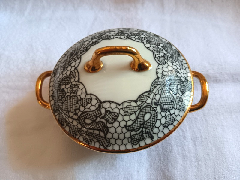 Camille Le Tallec And Limoges For Marcel Rochas Sugar Bowl Box Porcelain Service Lace Decoration-photo-2