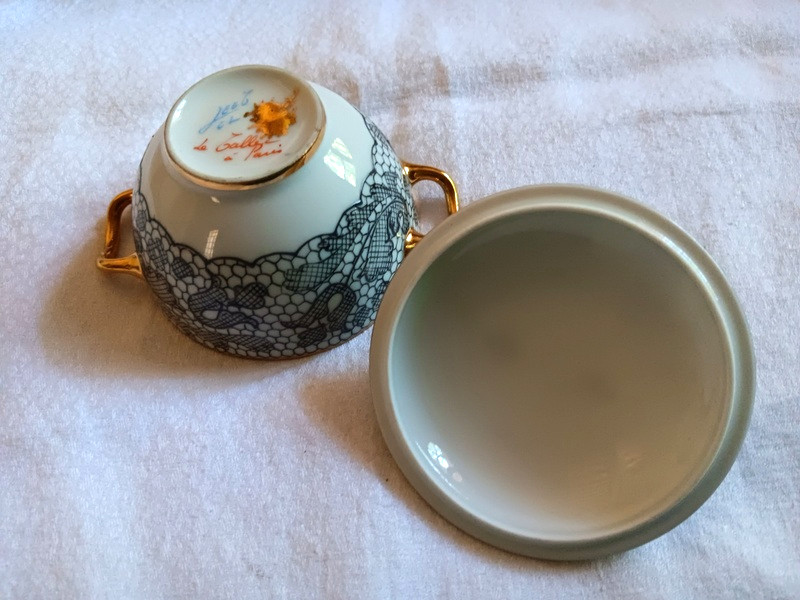 Camille Le Tallec And Limoges For Marcel Rochas Sugar Bowl Box Porcelain Service Lace Decoration-photo-4