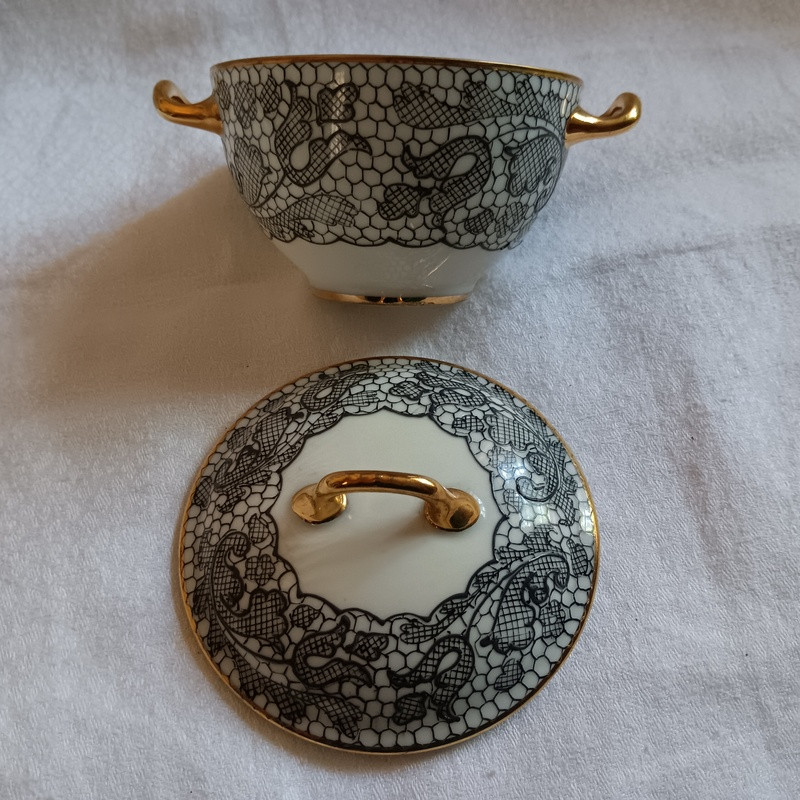Camille Le Tallec And Limoges For Marcel Rochas Sugar Bowl Box Porcelain Service Lace Decoration-photo-2