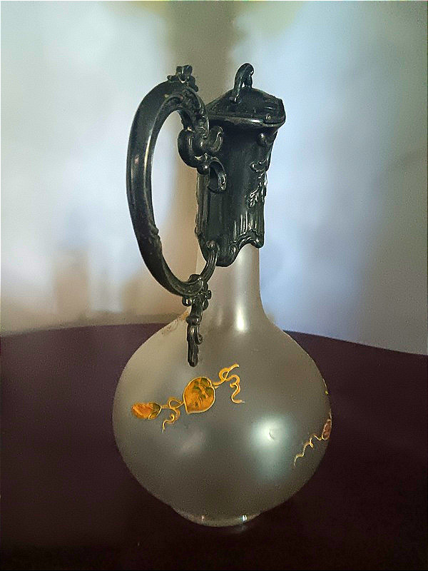 Aiguière en verre émaillé et métal argenté Art nouveau Legras-photo-1