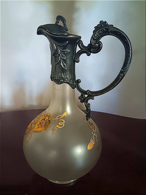 Aiguière en verre émaillé et métal argenté Art nouveau Legras-photo-2