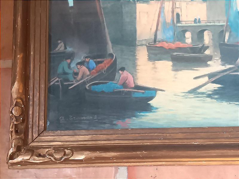 André Trassard Pastel Concarneau, Brittany, Sailors Returning From Fishing In Front Of The Ville Close-photo-3