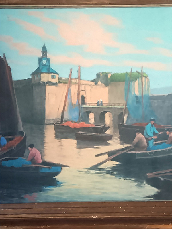 André Trassard Pastel Concarneau, Brittany, Sailors Returning From Fishing In Front Of The Ville Close-photo-5