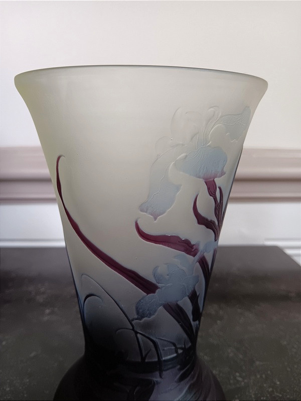 Vase Gallé Art nouveau aux iris et nénuphars-photo-4