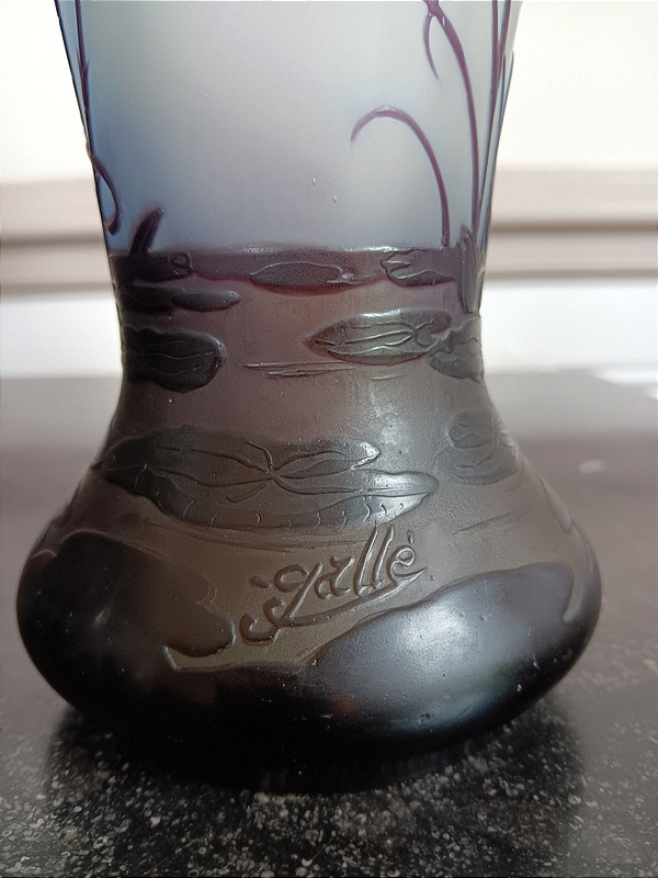 Vase Gallé Art nouveau aux iris et nénuphars-photo-2