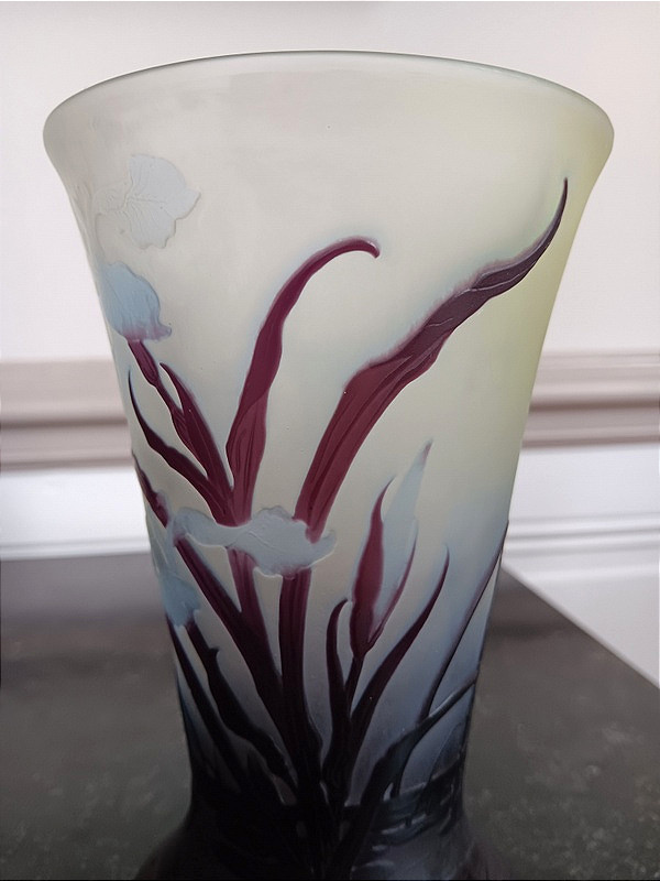 Vase Gallé Art nouveau aux iris et nénuphars-photo-3