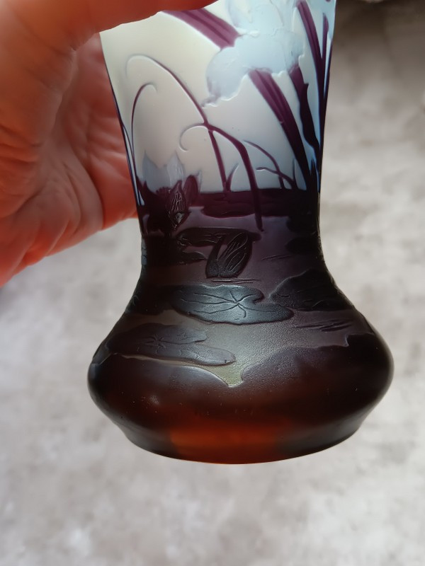 Vase Gallé Art nouveau aux iris et nénuphars-photo-6