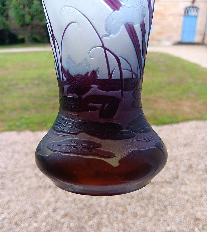 Vase Gallé Art nouveau aux iris et nénuphars-photo-7