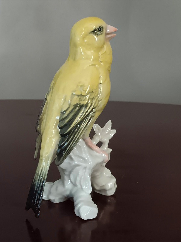 Karl Ens oiseau canari en porcelaine de Saxe signature verte années 1920-photo-2