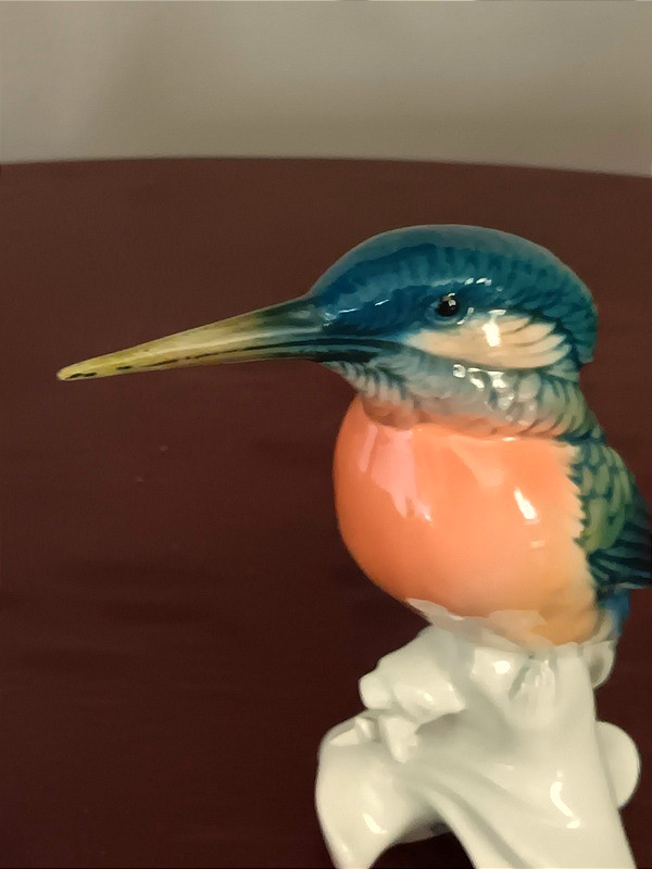 Karl Ens Kingfisher Bird In Saxon Porcelain, Green Signature , 1920s-photo-2