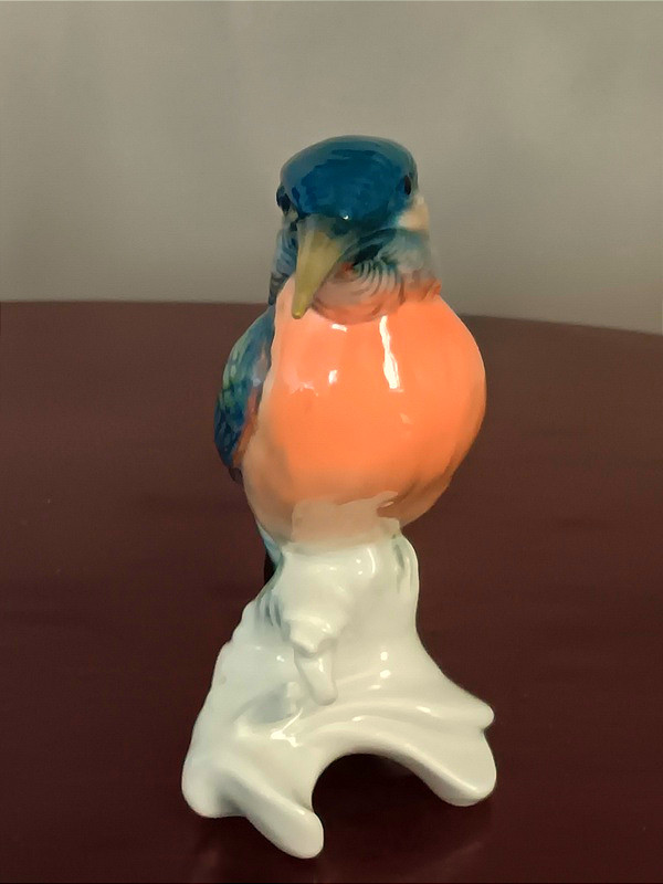 Karl Ens Kingfisher Bird In Saxon Porcelain, Green Signature , 1920s-photo-3