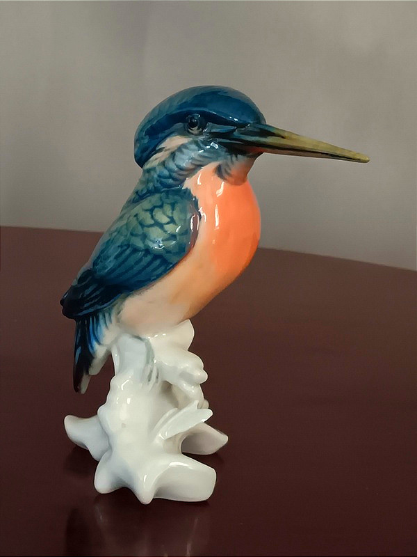 Karl Ens Kingfisher Bird In Saxon Porcelain, Green Signature , 1920s-photo-4