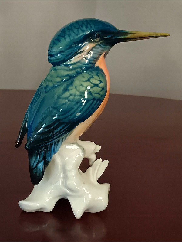 Karl Ens Kingfisher Bird In Saxon Porcelain, Green Signature , 1920s-photo-1