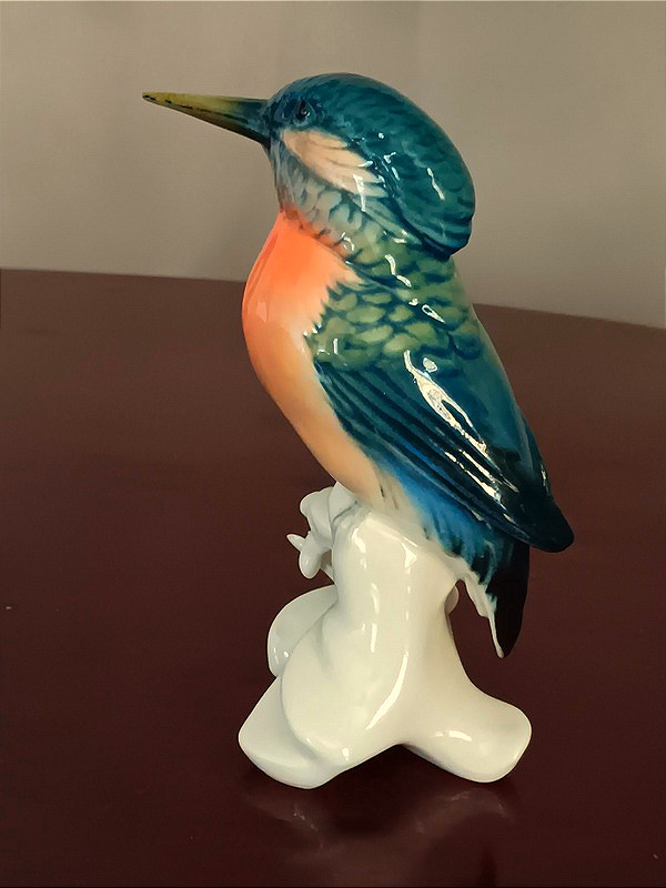 Karl Ens Kingfisher Bird In Saxon Porcelain, Green Signature , 1920s-photo-3