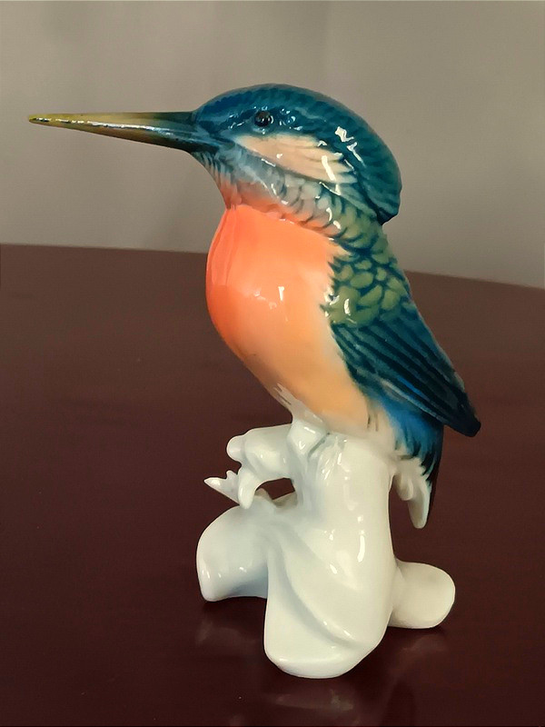 Karl Ens Kingfisher Bird In Saxon Porcelain, Green Signature , 1920s-photo-4