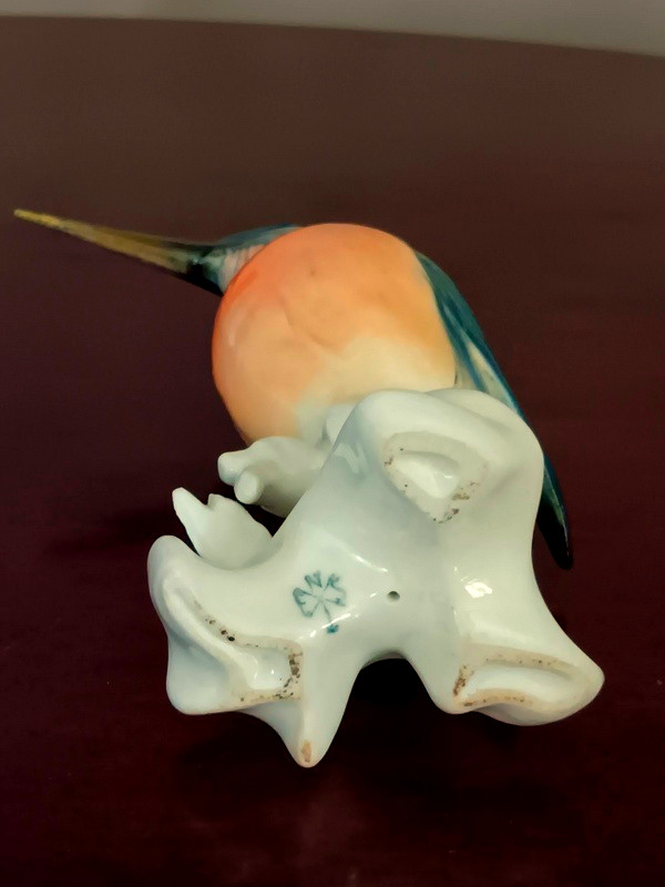 Karl Ens Kingfisher Bird In Saxon Porcelain, Green Signature , 1920s-photo-5