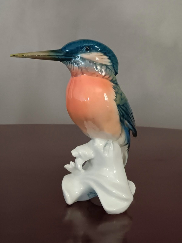 Karl Ens Kingfisher Bird In Saxon Porcelain, Green Signature , 1920s