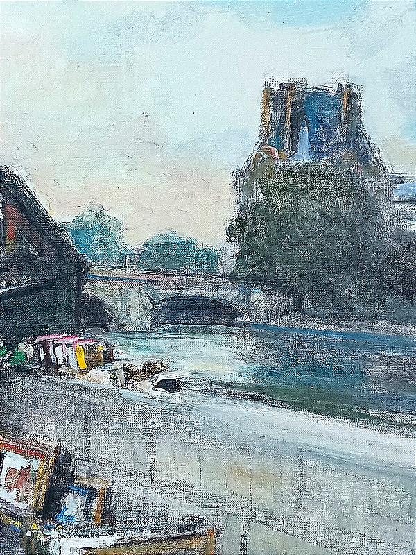 Jules  René Hervé (1887 - 1981) Huile toileTableau Les bouquinistes quais Seine le Louvre Paris-photo-2