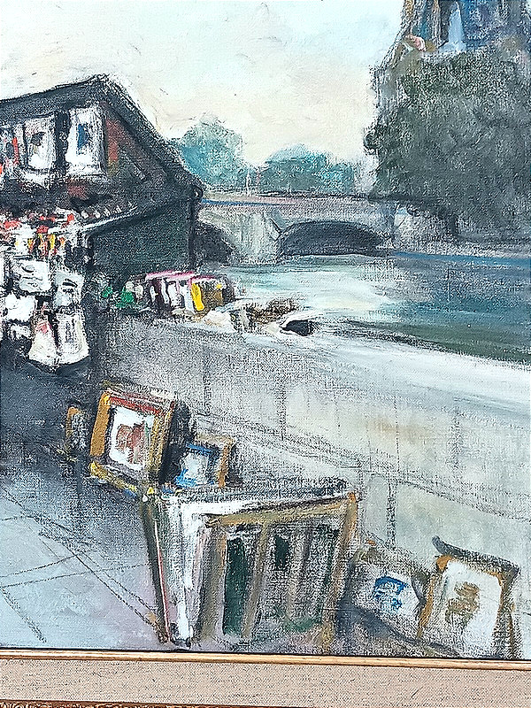 Jules  René Hervé (1887 - 1981) Huile toileTableau Les bouquinistes quais Seine le Louvre Paris-photo-4