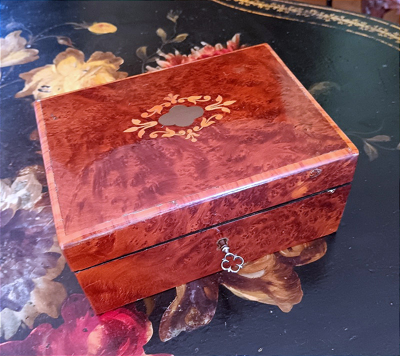 Burl And Rosewood Jewelry Box Marquetry Box 