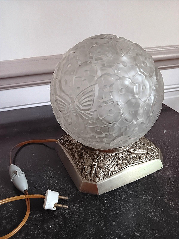  Art Deco "butterfly Ball" Night Light With Nickel-plated Bronze Base, Circa 1925-1930-photo-2