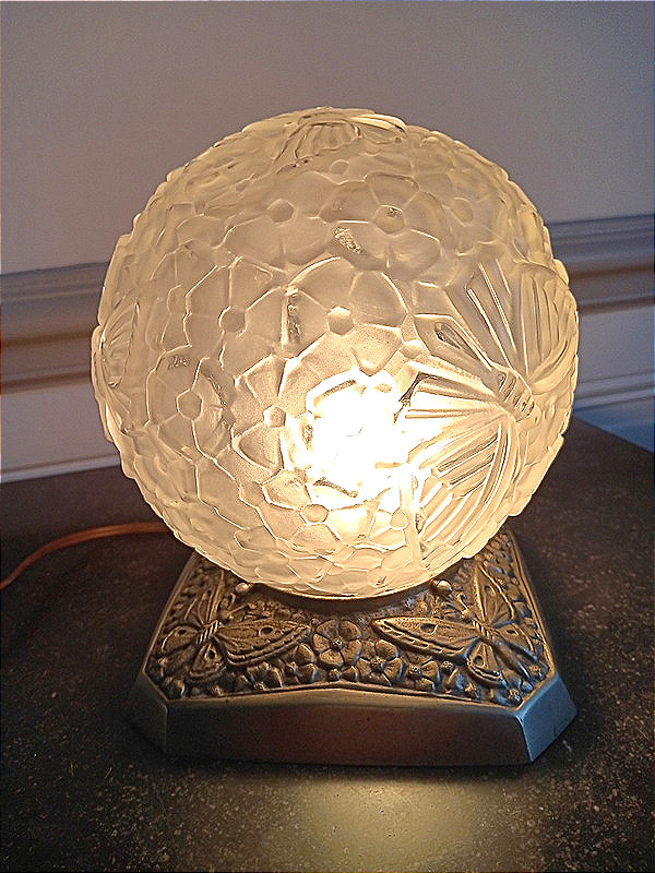  Art Deco "butterfly Ball" Night Light With Nickel-plated Bronze Base, Circa 1925-1930-photo-3