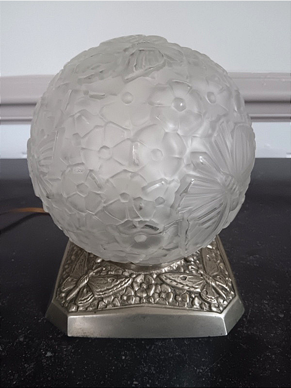  Art Deco "butterfly Ball" Night Light With Nickel-plated Bronze Base, Circa 1925-1930