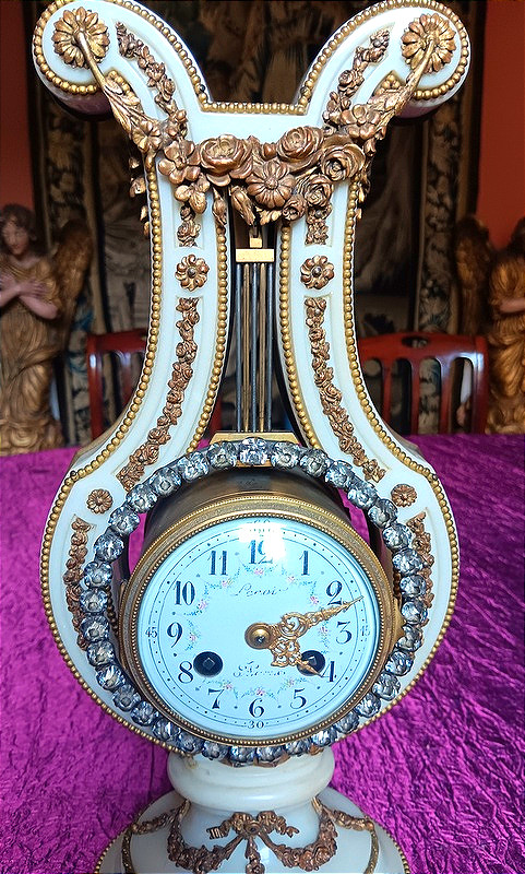Lyre Clock Marble And Bronze Leroi Paris Medal Vincenti & Cie Louis XVI Napoleon III-photo-2