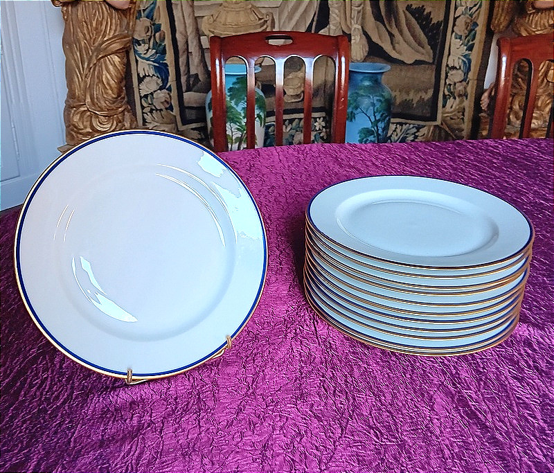 Bernardaud Haussmann Pattern Dessert Plates, Limoges Porcelain Cake Service-photo-2