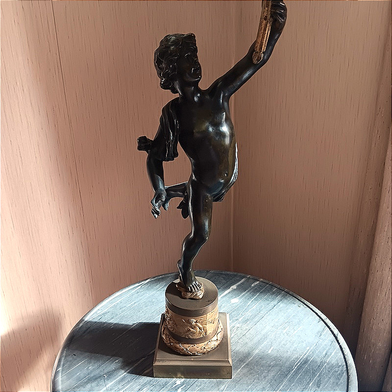 Délicieuse lampe de table putto putti chérubin en Bronze à double patine-photo-2