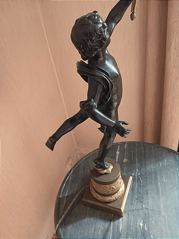 Délicieuse lampe de table putto putti chérubin en Bronze à double patine-photo-8