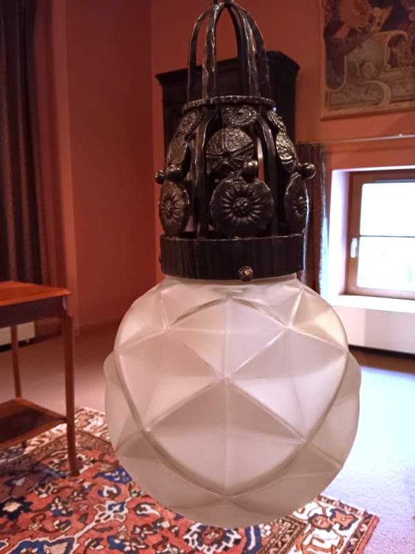 Ceiling Lamp Suspension Boule Chandelier Marcel Vasseur / Degué Art Deco 1925 - 1930 -photo-2