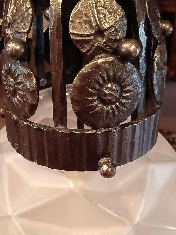 Ceiling Lamp Suspension Boule Chandelier Marcel Vasseur / Degué Art Deco 1925 - 1930 -photo-4