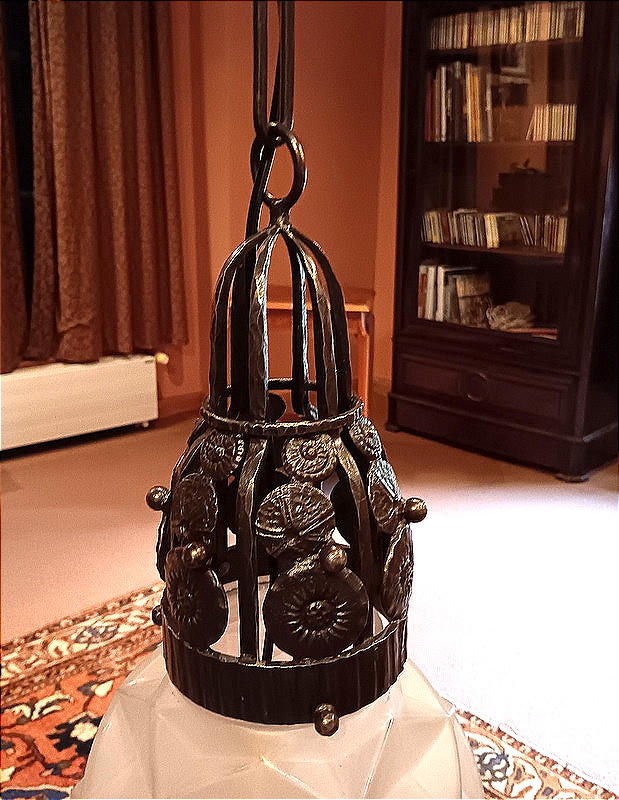 Ceiling Lamp Suspension Boule Chandelier Marcel Vasseur / Degué Art Deco 1925 - 1930 -photo-4