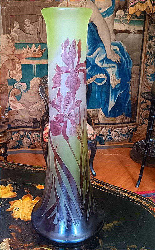 Emile Gallé Vase With Irises, Art Nouveau, 47.5 Cm