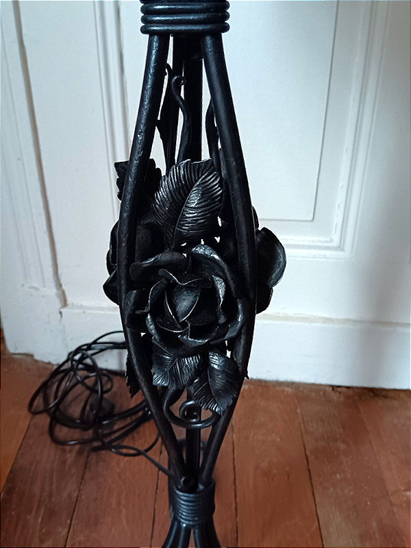 Art Nouveau/art Deco Glass And Wrought Iron Sphere Floor Lamp, 1920-1930-photo-2