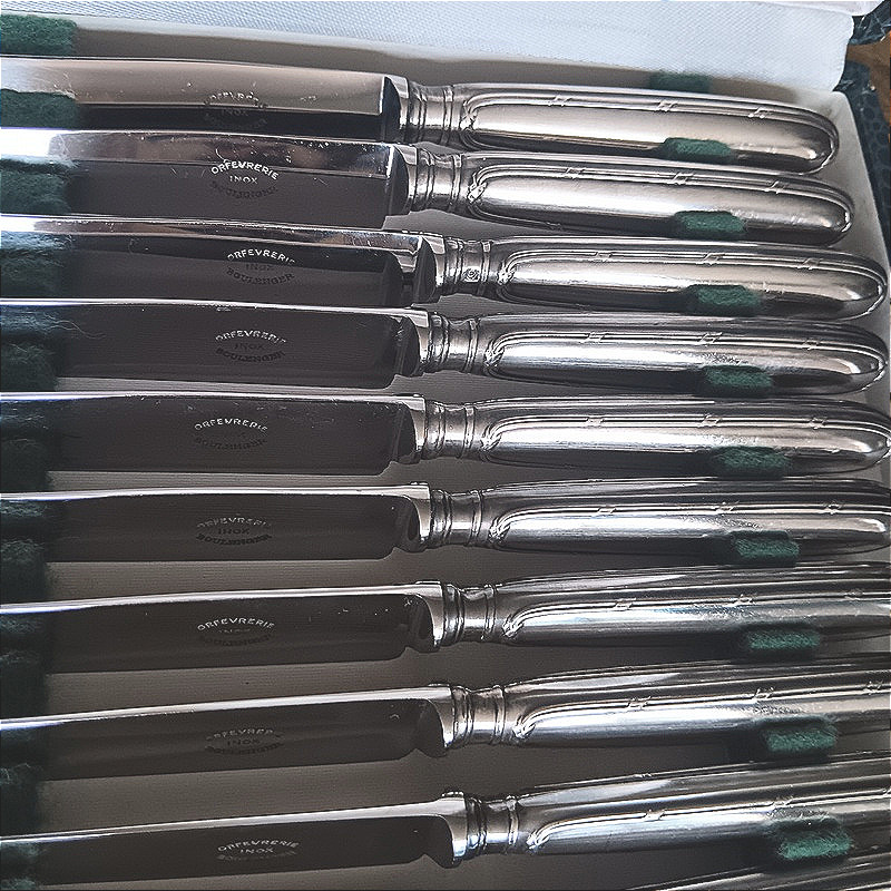 Boulenger Beautiful Set Of 12 Dessert Knives, Entremets/cheese Pattern, Ribbon Design-photo-2