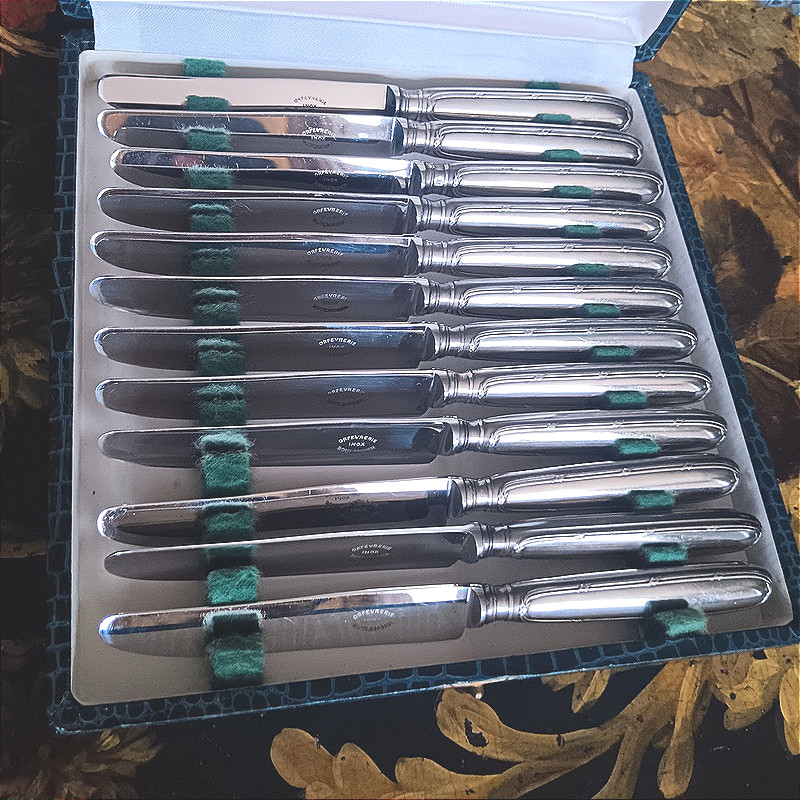 Boulenger Beautiful Set Of 12 Dessert Knives, Entremets/cheese Pattern, Ribbon Design-photo-3